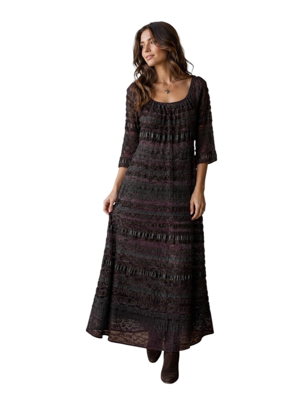 Liz Potter by Jennie and Elizabeth Lace Maxi Dress Black and Dark Purple